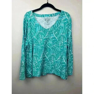 COOLIBAR Teal Leaves UPF 50+ Vneck Long Sleeve Shirt - size XL